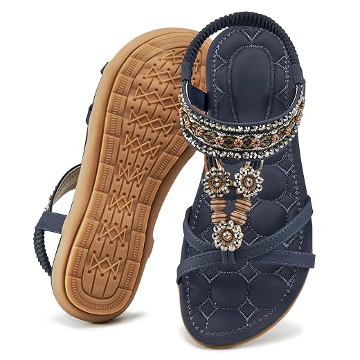 Alicegana Womens Sandals Dressy Summer: Comfortable Bohemian Flats Elastic Ankle Strap Casual Walking Women Shoes Footwear 2026