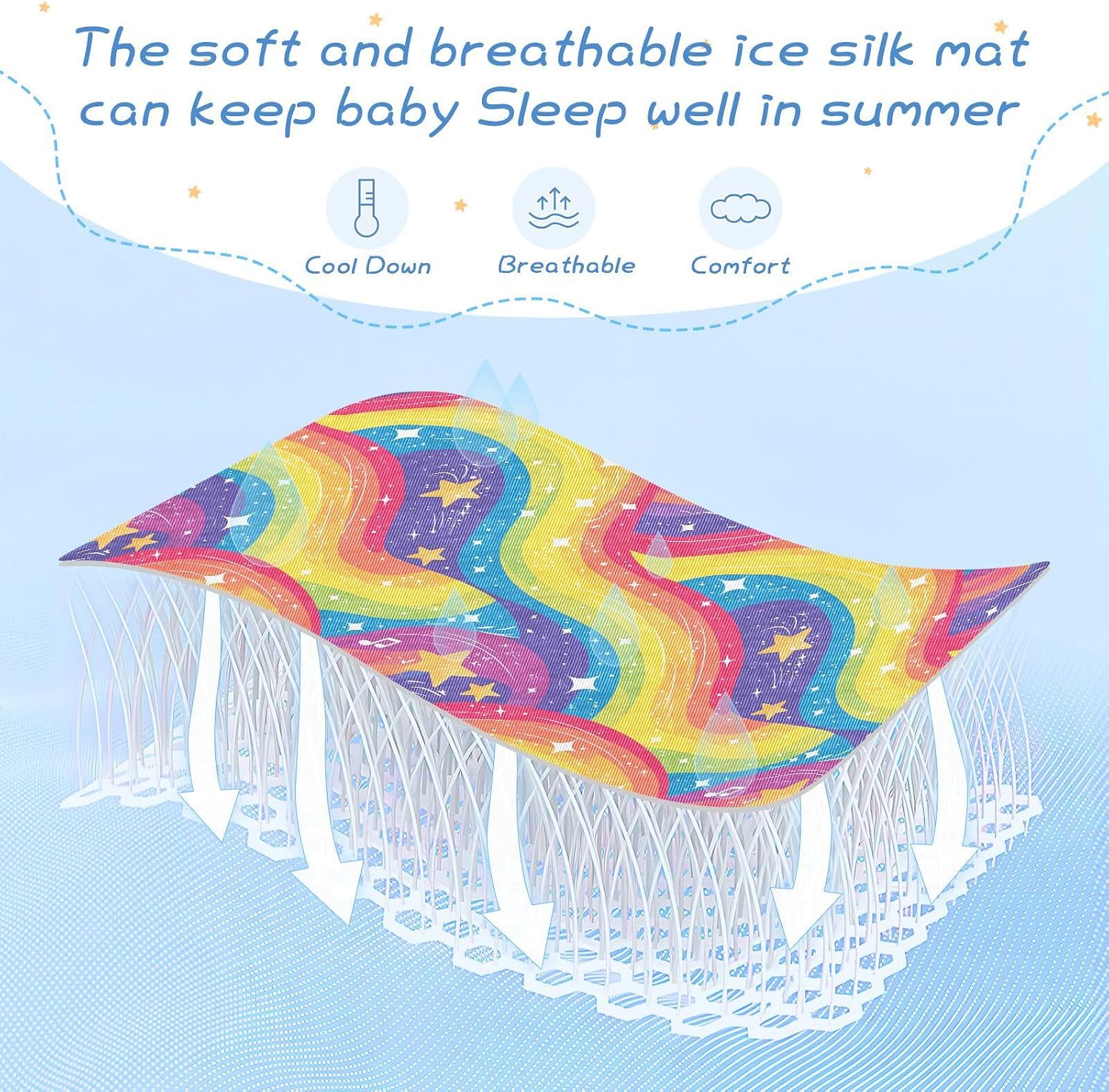 Colorful Rainbow Waves Cooling Baby Crib Mattress Protector 28" x 52" Reusable Pads for Bed for Baby&Toddler