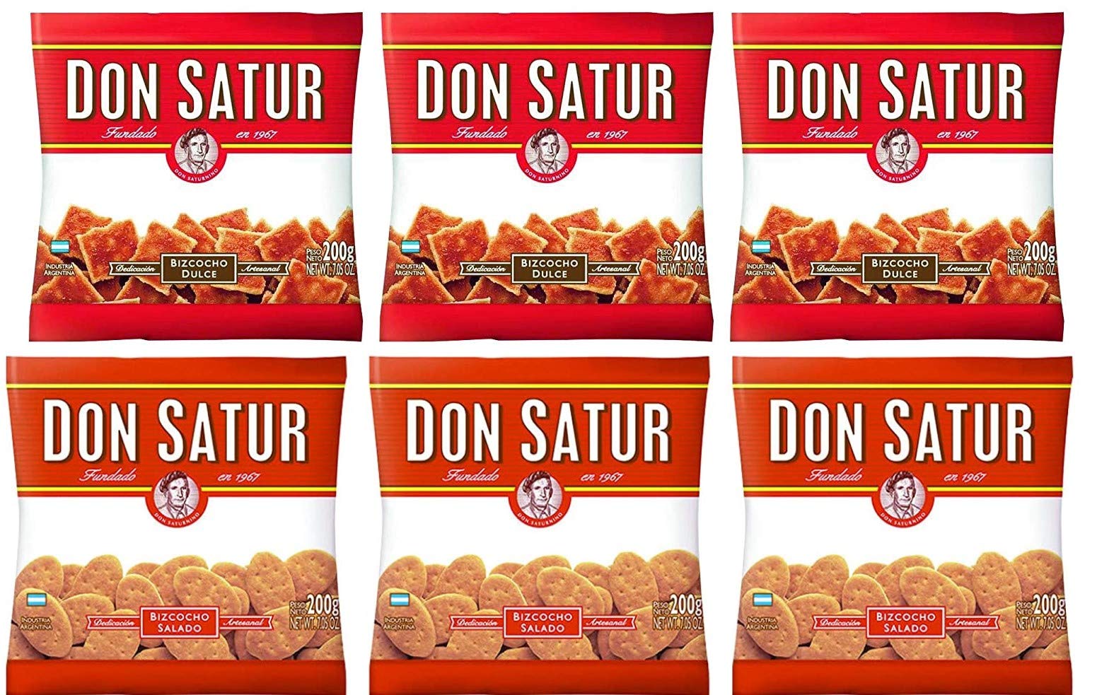 Don Satur Bizcochos dulces & Salados 200gr 6 Pack, 3 pack Dulces, 3 Pack Salados