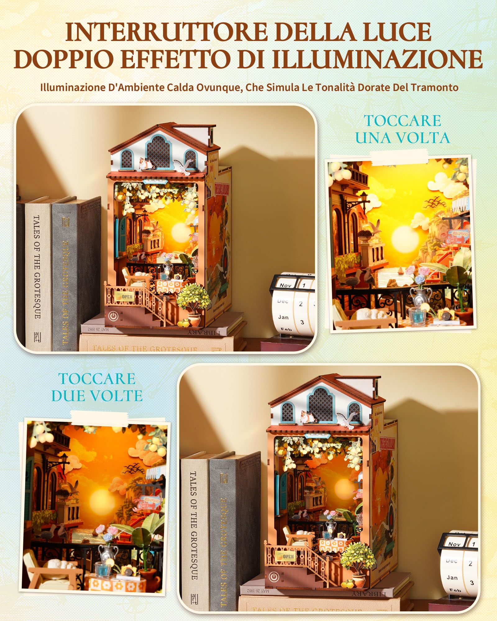 Rolife Book Nook Kit Miniature da Costruire DIY Booknook Isola del Tramonto 3d Puzzle Legno con Luci Decorazione Libreria Casa Modellismo da Costruire Adulti Diorama Modellismo