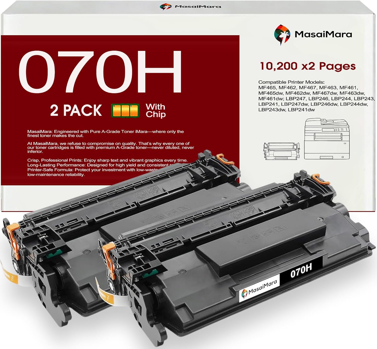 MasaiMara 070H 070 H High Capacity Compatible Toner Cartridges for Canon MF465 MF462 MF467 MF463 MF461 MF465dw MF462dw MF467dw MF463dw MF461dw LBP247 LBP246 LBP247dw LBP246dw Printer (Black 2-Pack)