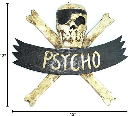 Miniatura 2 de LG - Placa de madera tallada a mano de 12 pulgadas con diseño de calavera pirata, cruz y hueso, decoración artística para pared