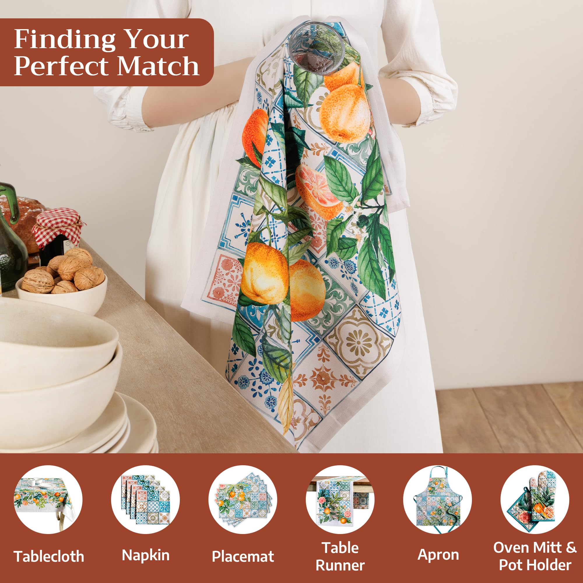 Maison d' Hermine Küchenhandtuch, 100% Baumwolle Set von 3, 50 cm x 70 cm Küchenhandtücher Tischgeschirrtücher zum Muttertagsgeschenke, Reinigen, Buffetpartys und Hochzeiten, Agrume – Frühling/Sommer