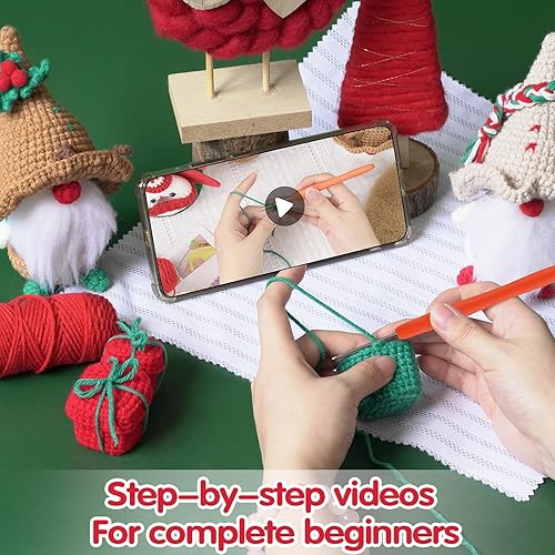Miniatura 4 de WILSHIN Kit de ganchillo - Juego completo de ganchillo de elementos navideños - Kit de ganchillo todo incluido con videos tutoriales paso a paso