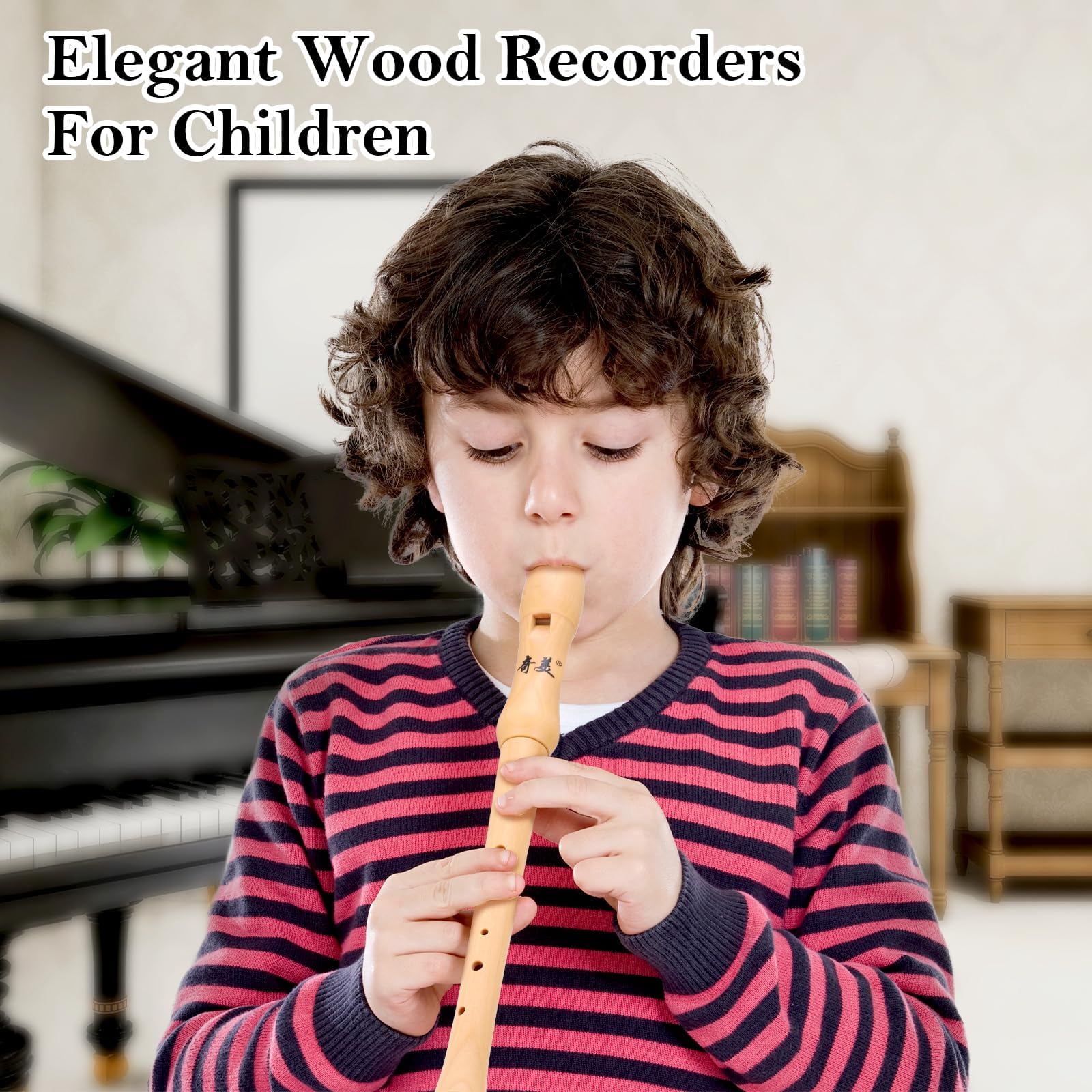 Flûte à Bec Soprano En Bois D'Érable - Doigté Allemand 8 Trous, Set Cadeau Pour Enfant Et Adulte Débutant Avec Étui Rigide Et Tige D'Essuie-Glace