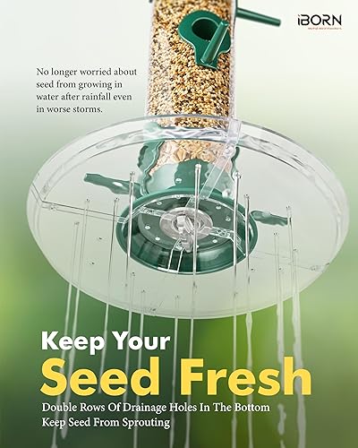 Miniatura 5 de iBorn Comedero para pájaros con 6 puertos para colgar en el exterior, alimentador de pájaros cardenales de metal de aluminio, acabado verde, 14