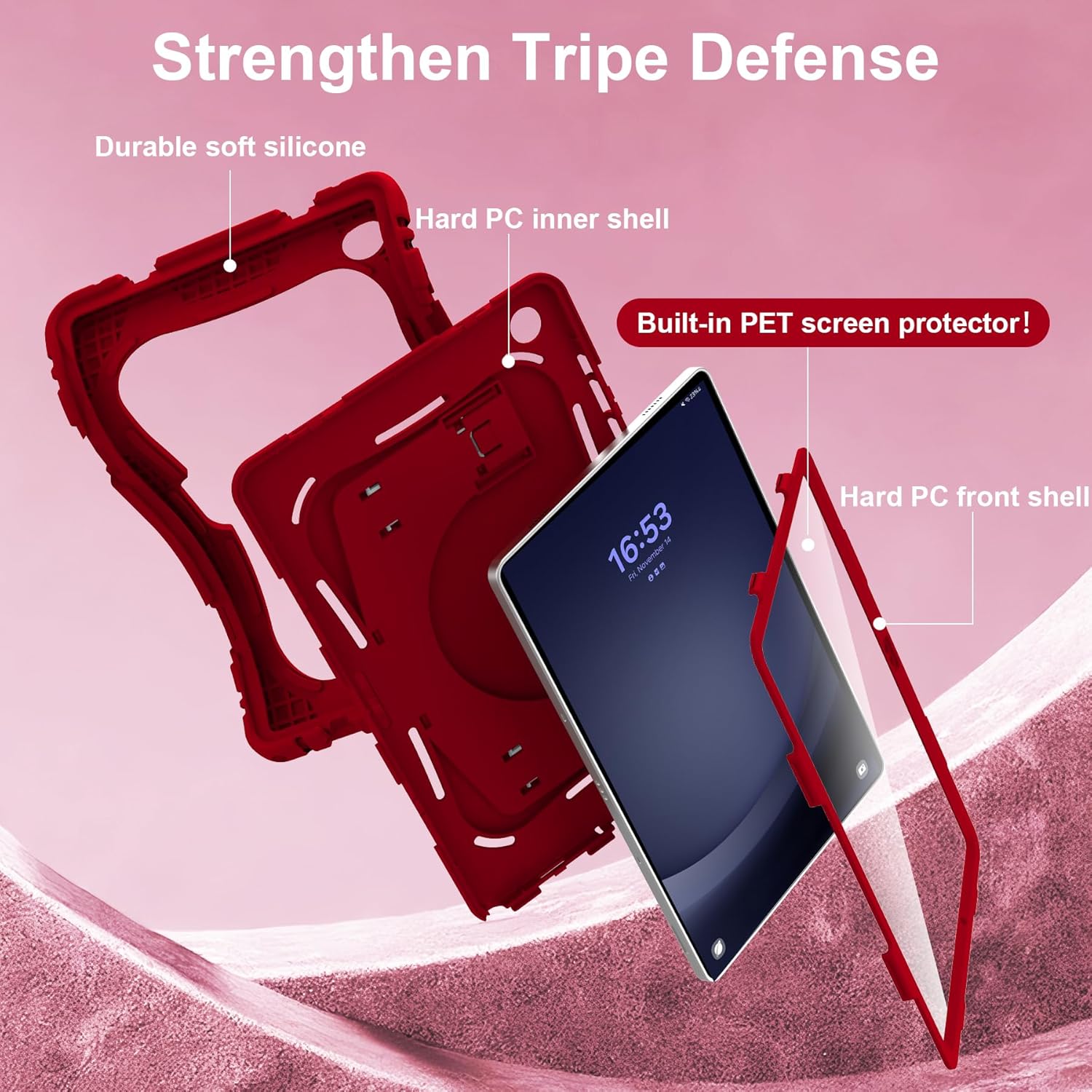 for Samsung Galaxy Tab A11+/A9+ Case 11 Inch, Heavy Duty Shockproof Protective Case with Screen Protector & Larger Kickstand, 3-Layer Protective Cover for Samsung Tablet A11 Plus/A9 Plus, Red