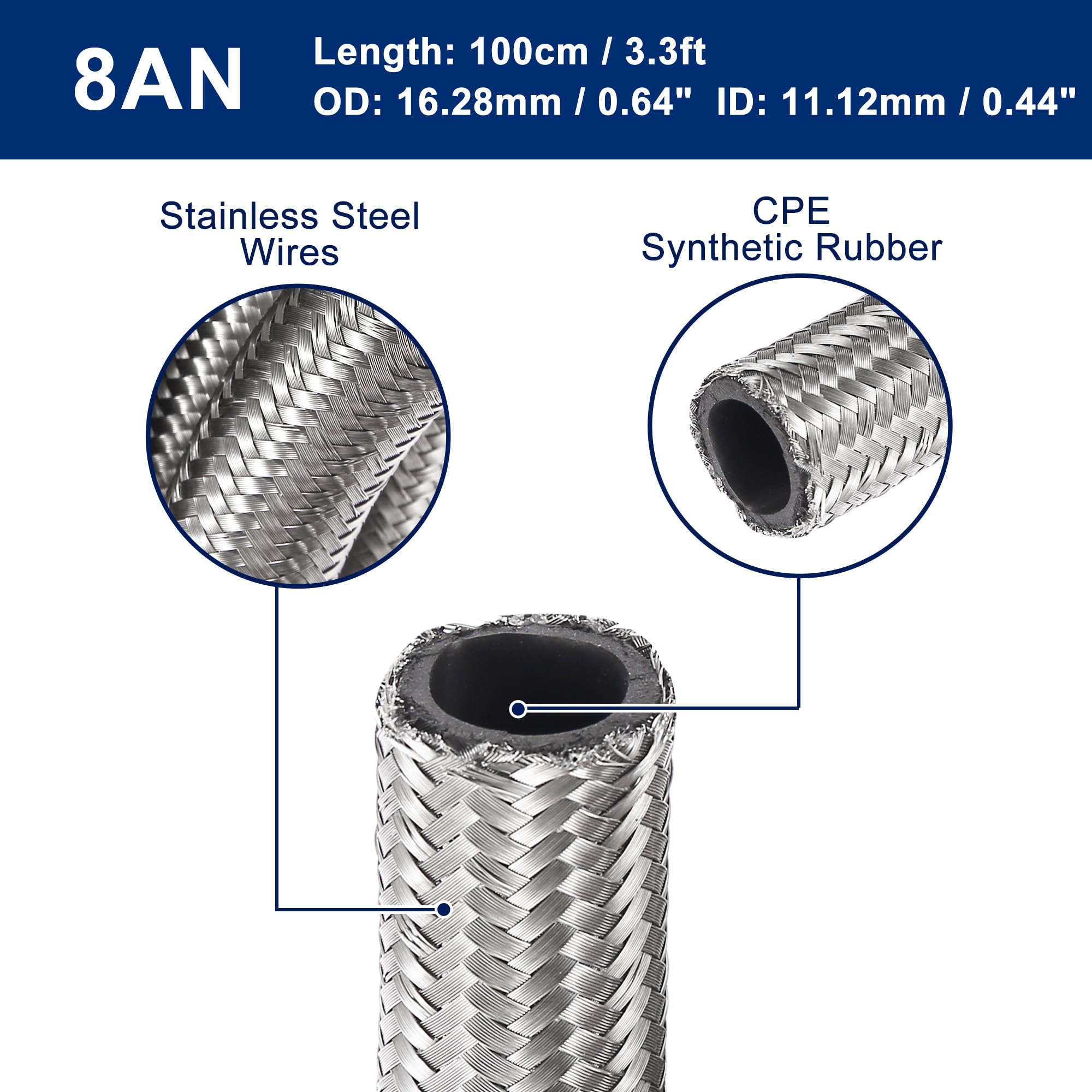 5M AN8 Nylon Stainless Steel Braided Fuel Hose End Fuel Adapter - Foto 8