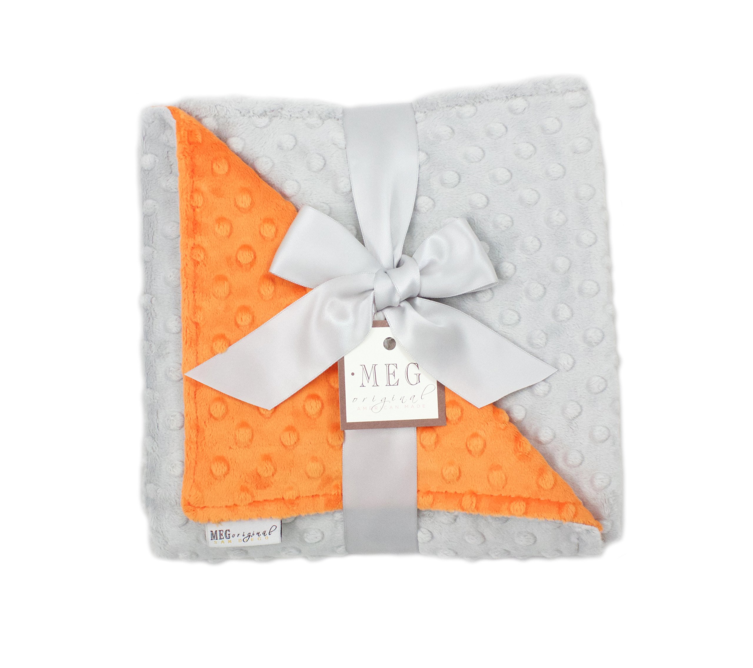 MEG ORIGINAL Orange & Gray Minky Dot Baby Blanket, 1364