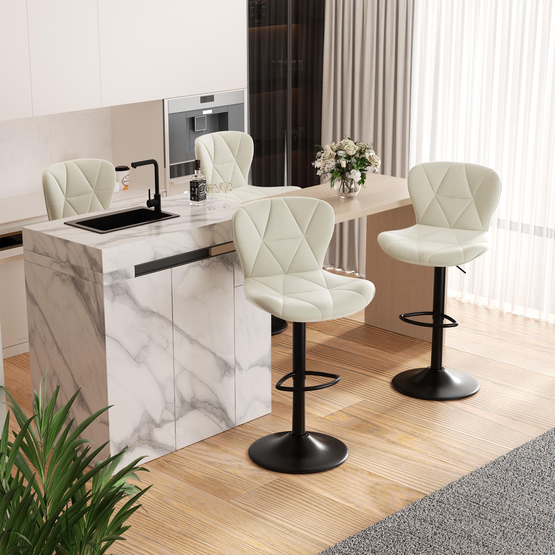 Hawthyhome Bar Stools Set of 4 Swivel Breakfast Bar Stools White — image 1