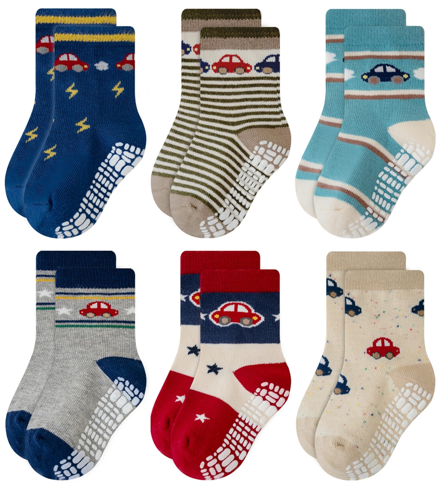 Non Skid Anti Slip Crew Socks With Grips for Baby Infant Toddlers Kids Boys