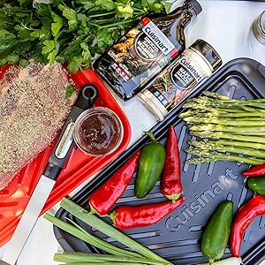 Cuisinart Grilling Prep & Serve Trays, 17x10.5 inch BBQ Tray Safe for Food Handling, 2 Dishwasher Safe Nesting Trays Black & Red, Perfect Grilling Accessories for Cooked & Raw Meat, Fits 6 Burgers