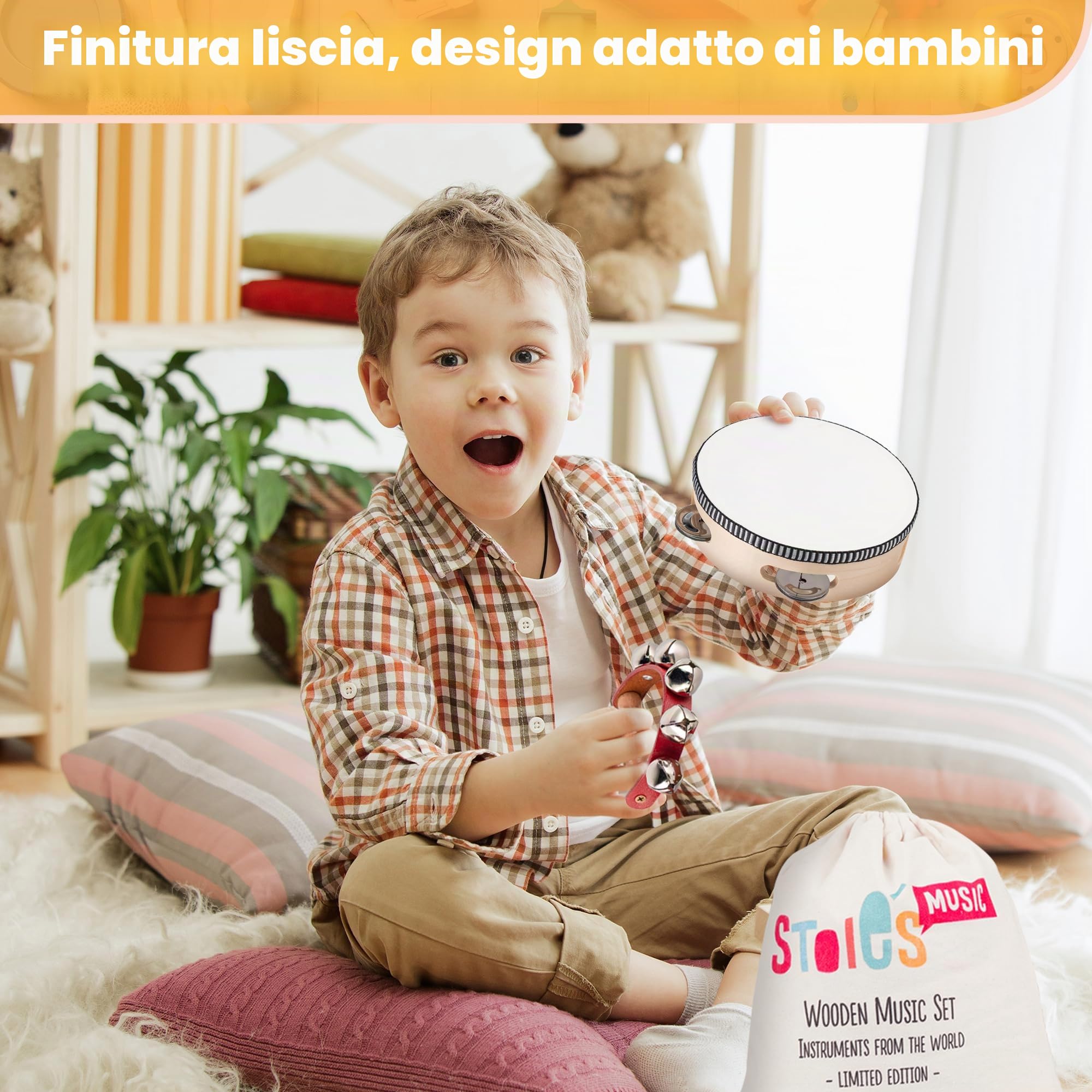 STOIE'S 15 PZ Strumenti Musicali Legno Bambini 3 4 5 6 Anni Percussioni Montessori Set Strumenti Musicali Bambini Tamburello Bambini Giocattoli Musicali Giochi
