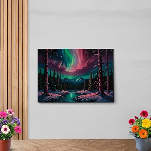 Miniatura 6 de Aurora Borealis, Northern Lights Art, framed canvas print, snow capped mountain landscape art, synthwave vaporwave, Art Decor, Arts