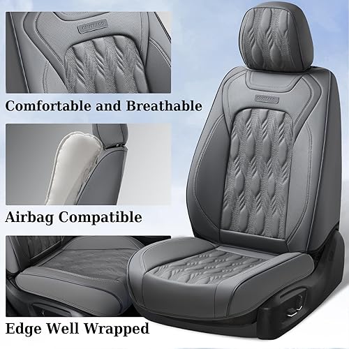 Miniatura 5 de Coverado Juego completo de fundas de asiento delantero y trasero para auto, para 5 asientos, de lujo, impermeable, piel sintética, protector, ajuste