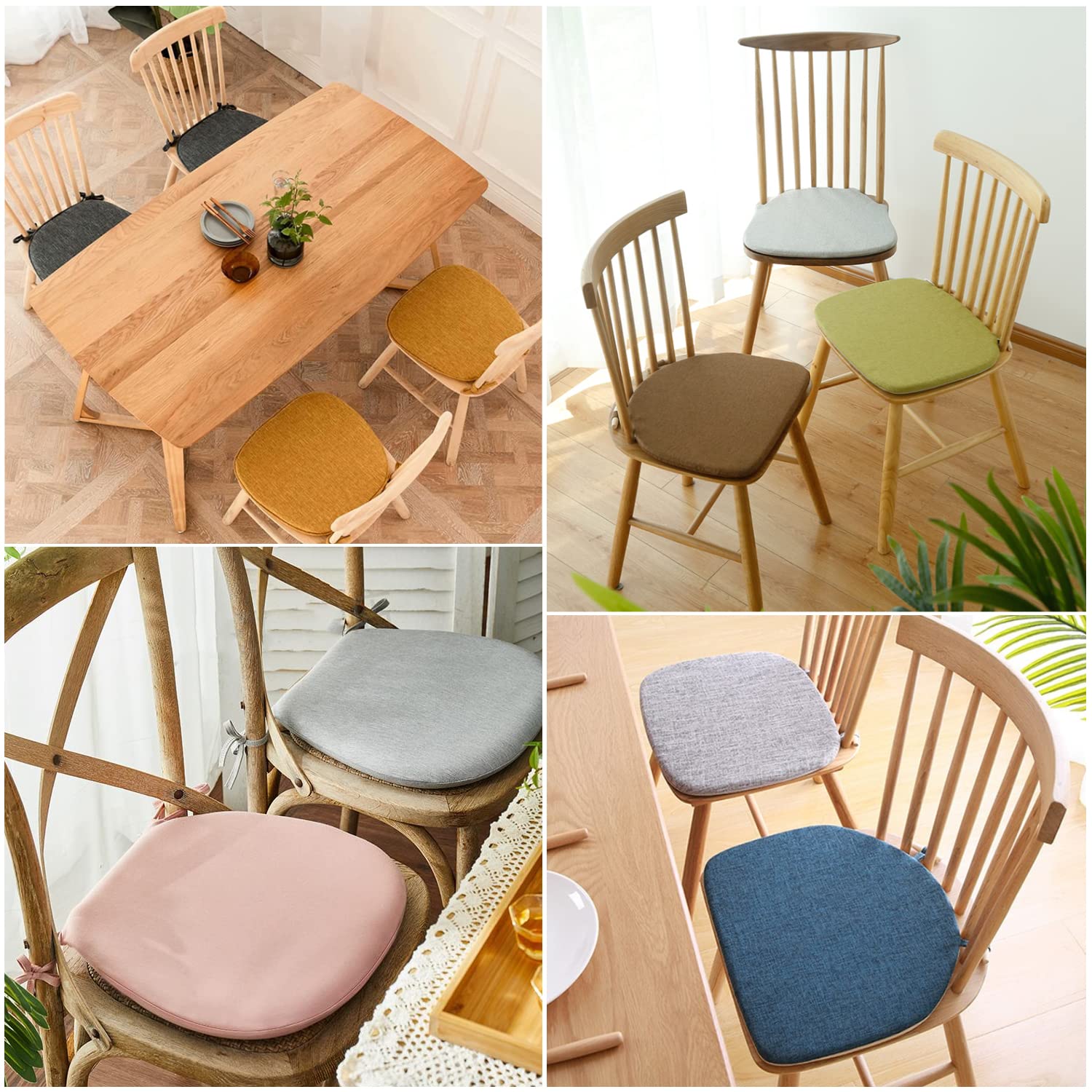 Comodo cuscino per sedia lavabile, con laccetti, antiscivolo, per casa e giardino, diversi colori (43 x 40 x 5 cm, nero)