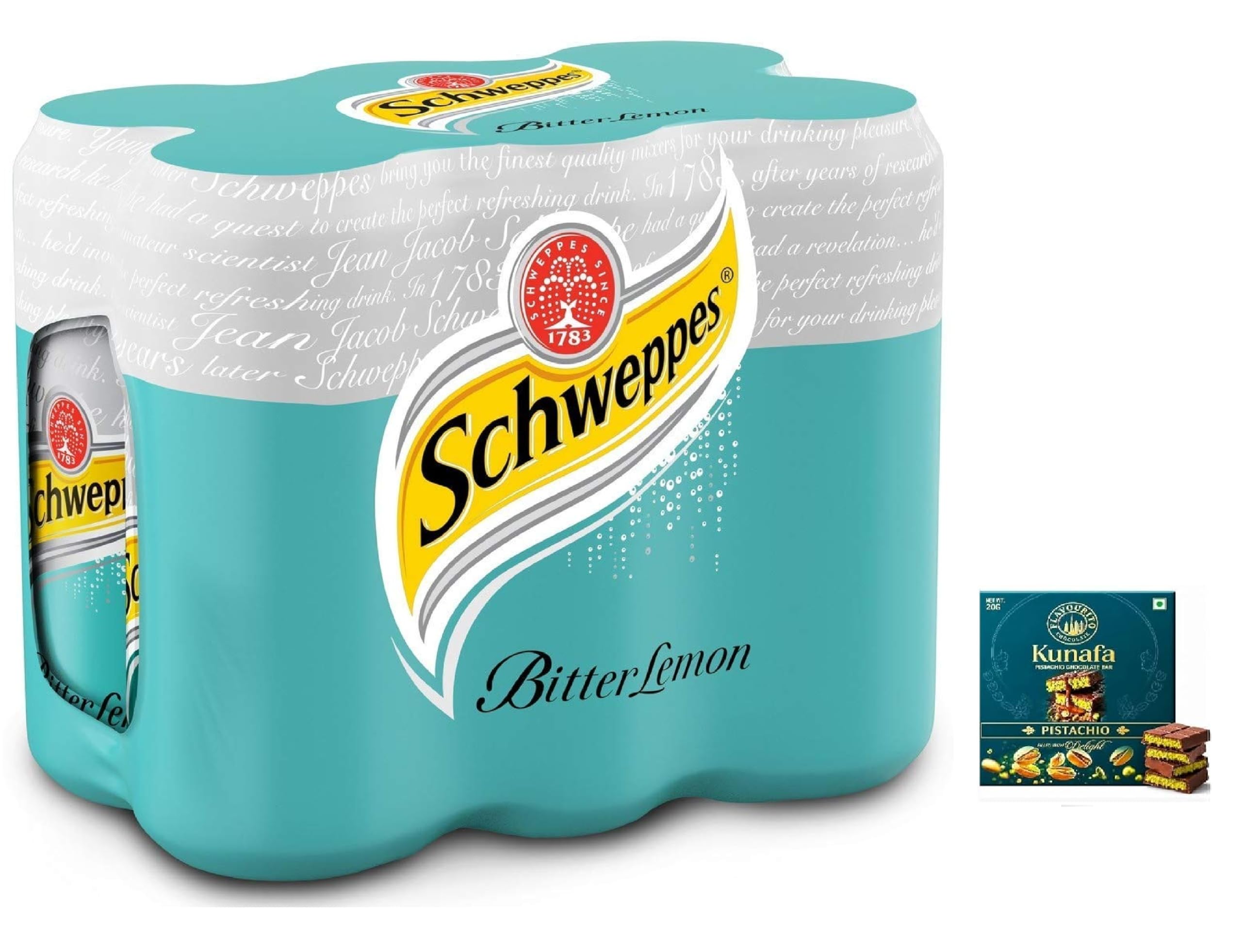 Schweppess Bitter Lemon Carbonated Soft Drink, 320 ml Each, Pack of 6 | Get FREE Flavourito Kunafa Chocolate 20g By Decadent Foods-image-18