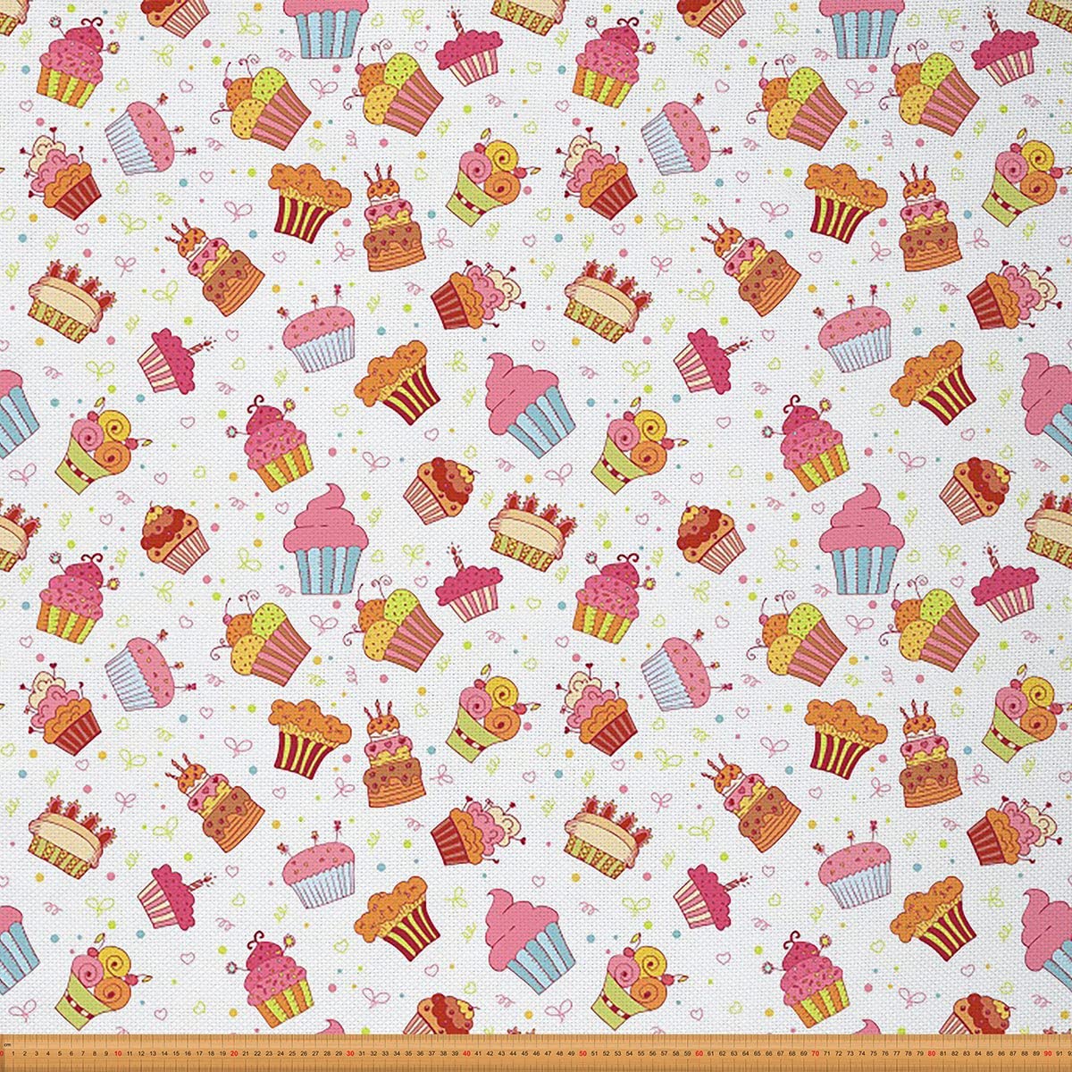 Kitchen Cupcakes Fabric by The Yard Kawaii Rinbow Cup Cake Heart Love Upholstery Fabric for Chairs Cute Ice Cream PrintedFabric Fabric for Upholstery and Home DIY Projects 1 Yard (L92*W150cm)