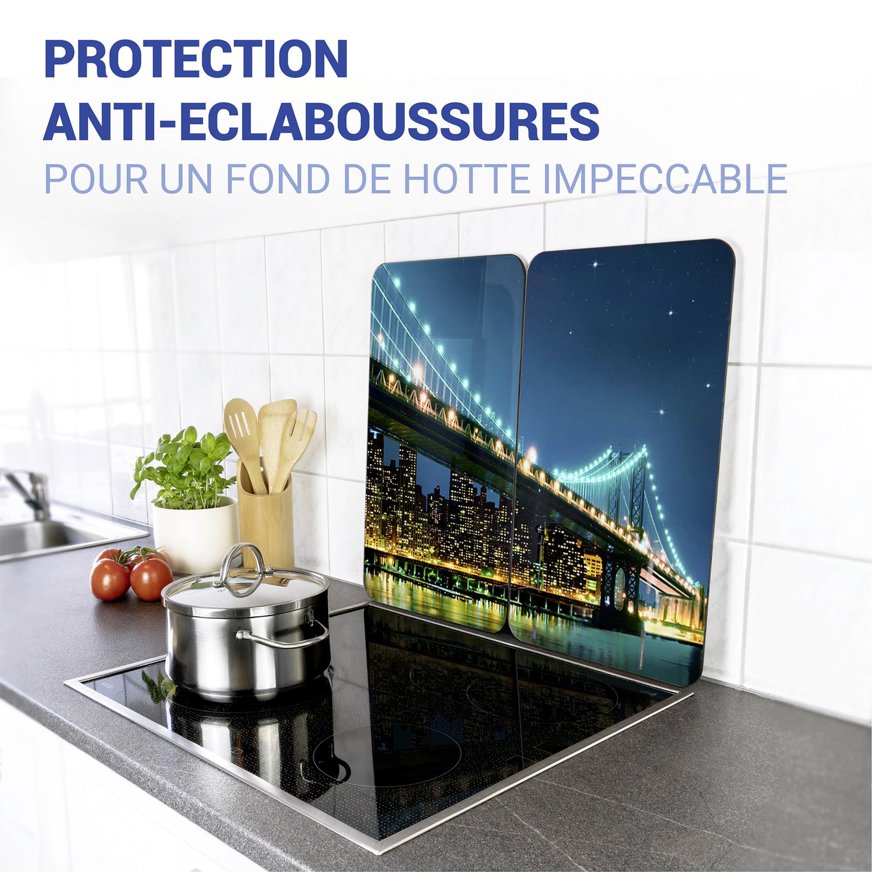 WENKO Protection plaque de cuisson, «Brooklyn», plaque de protection induction, gazinière, vitrocéramique, verre trempé, Lot de 2, 30x52 cm