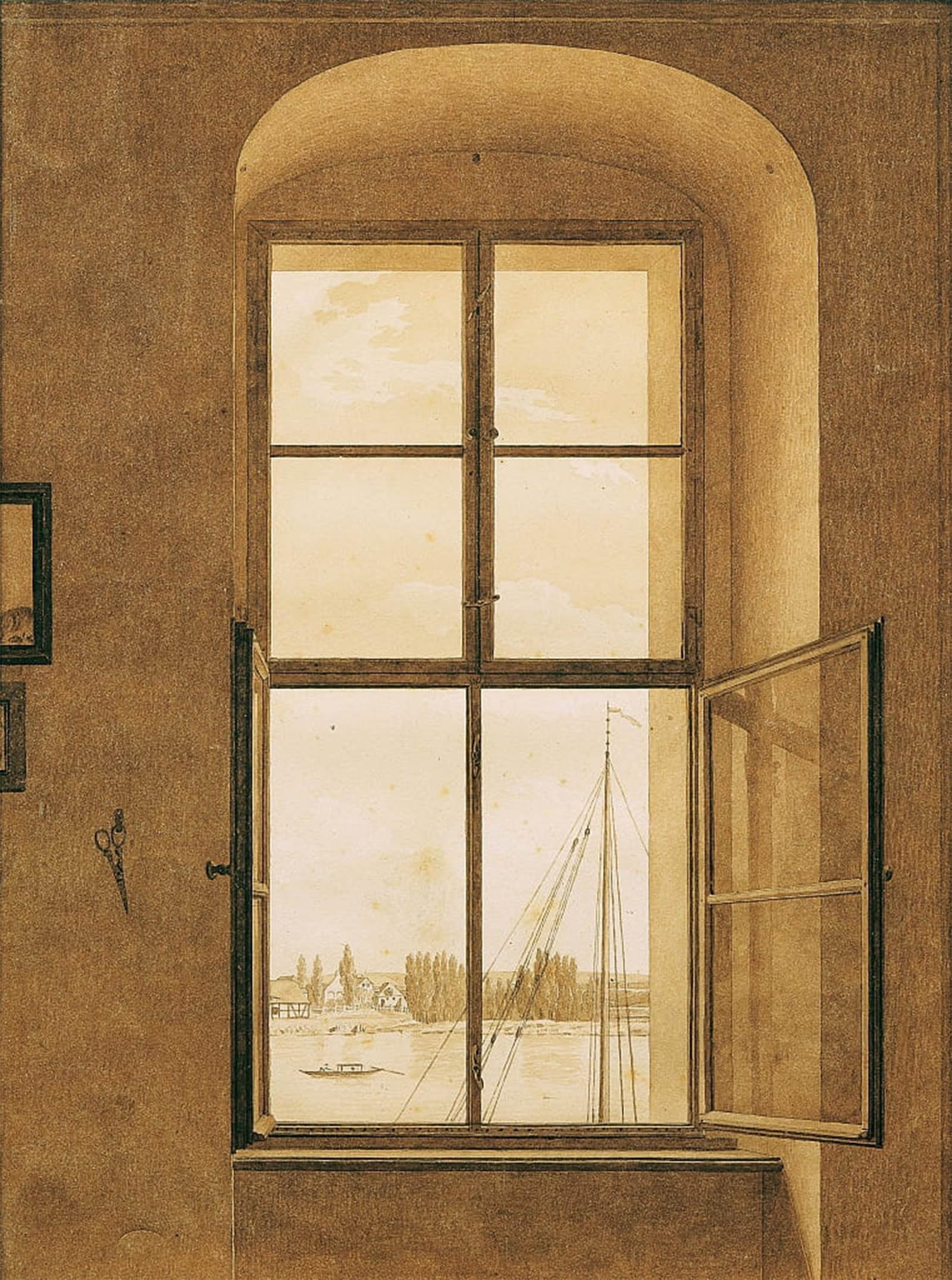 RZHRHJES Famous Painting Poster Art Canvas Print Retro Picture View from the window of the artist's studio right window - by Caspar David Friedrich Poster Wall Art for Home Decor 60x90cm
