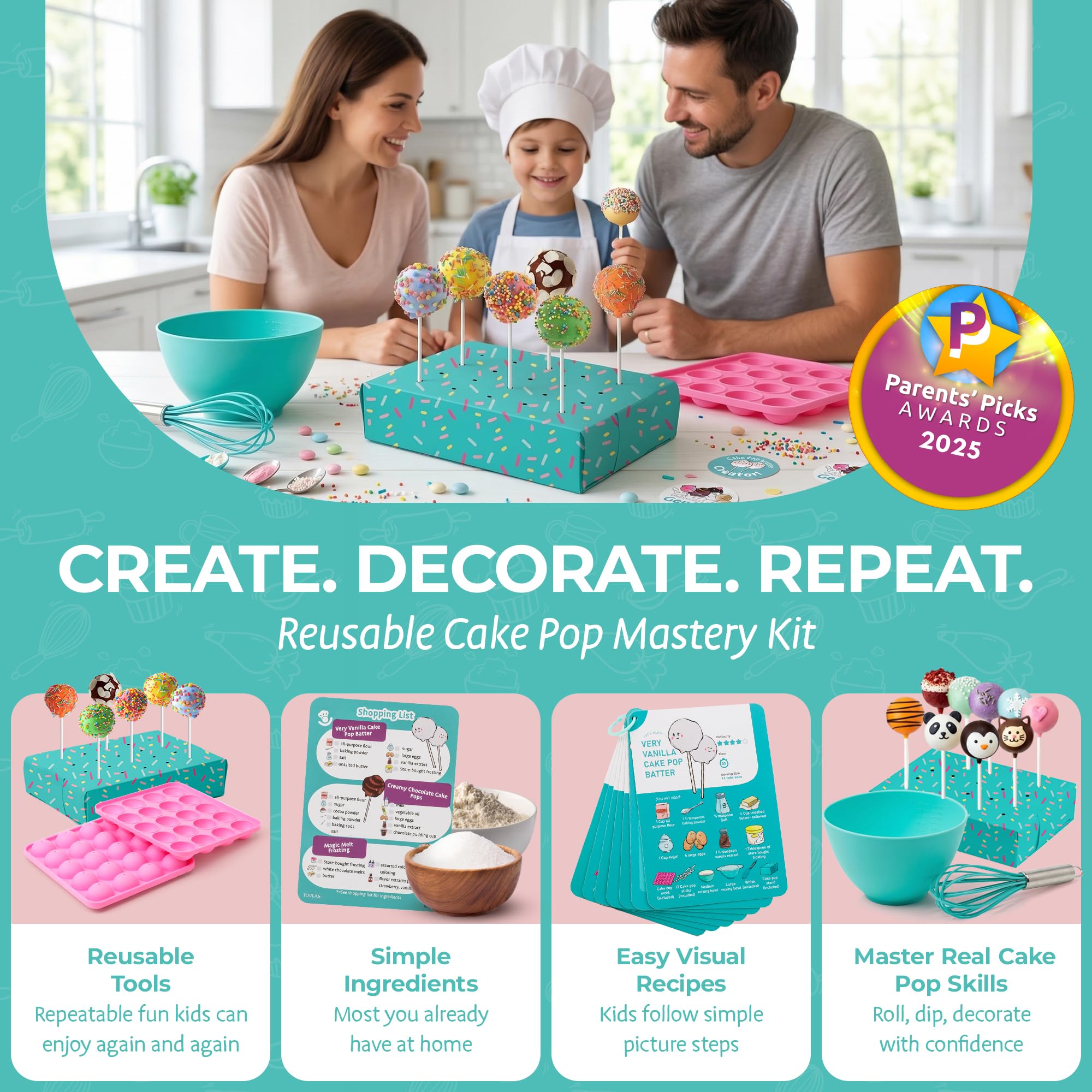Tovla Jr. Ultimate Cake Pop-Making Kit for Kids – Fun DIY Baking Kit, Stem Activity for Ages 4+, Visual Learning Cake Pop Molds & Tools Set, Great Gift for Young Chefs