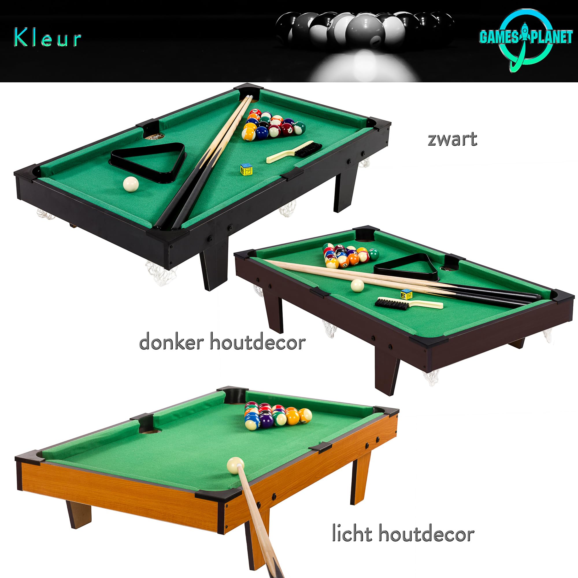 GAMES PLANET Mini Pool Biljarttafel Nano incl. accessoires (2 keuen, ballen, driehoek, krijt), 3 decors, afmetingen: 51 x 31 x 10 cm