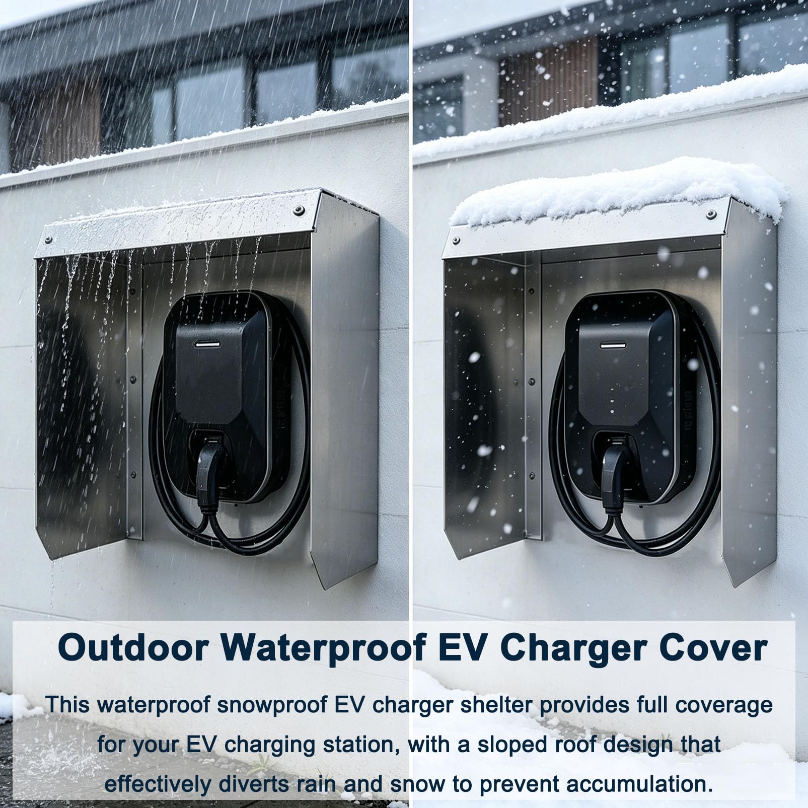 Générique Boîtier de Protection Étanche pour Borne de Recharge Véhicule Électrique en Acier Inoxydable, Bouclier Météorologique pour Station de Recharge VE Extérieure Renforcée