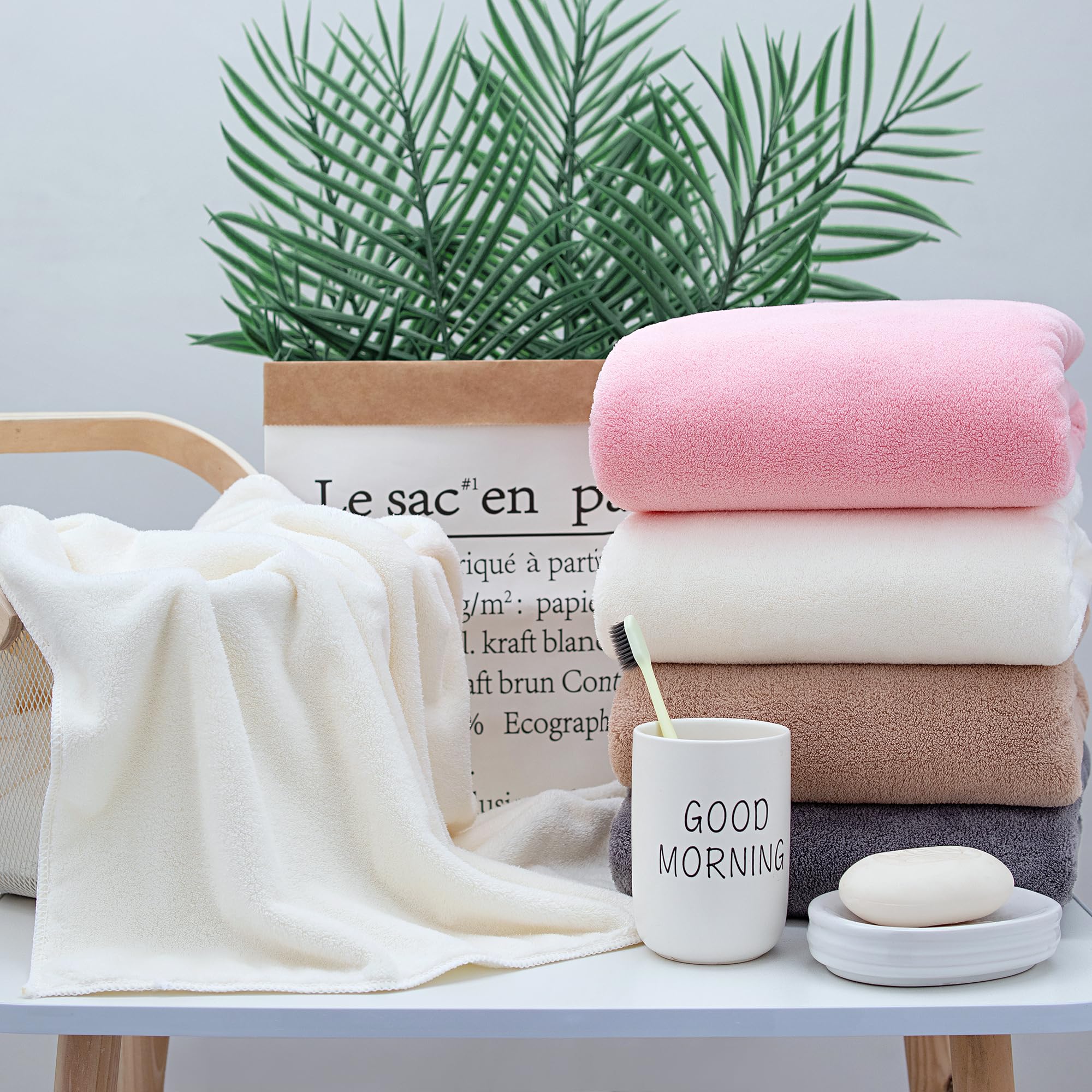 Lumimi Lot de 8 serviettes microfibre douces, 4 serviettes de bain, 4 essuie-mains, séchage rapide, léger pour salle de bain, salle de sport, salon de coiffure, multicolore