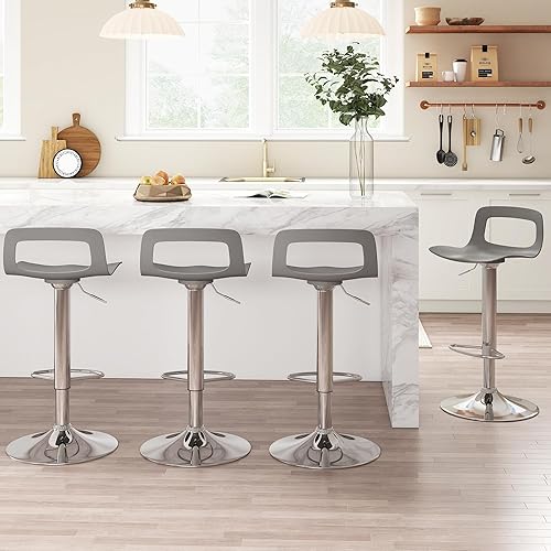 thksbought Juego de 4 taburetes de bar, taburetes de bar giratorios de plástico ajustables, taburetes modernos con respaldo abierto y reposapiés,