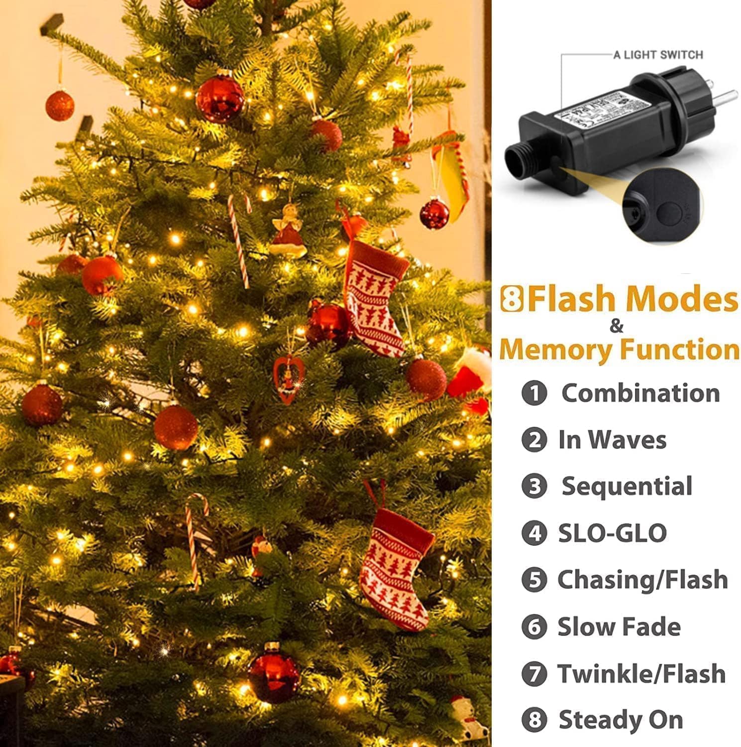 Marchpower Guirlande Lumineuse 100M 1000Leds - 8 Modes d'éclairage IP44 Étanche avec Prise Extérieur et Intérieur Guirlande Lumineuse Noël pour Jardin