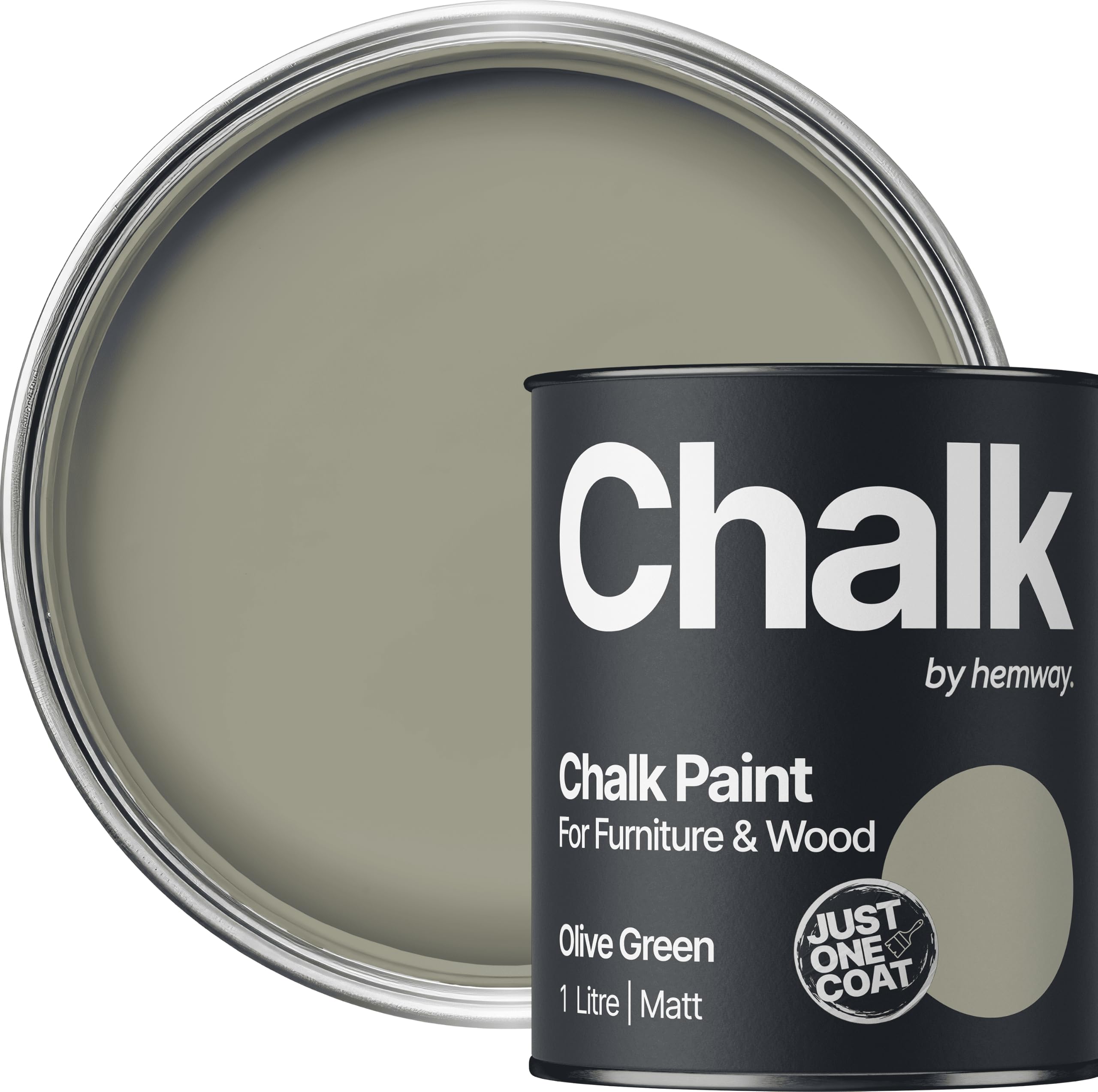 Hemway Chalk Paint Olive Green 1L, Matt Finish Shabby Chic | Furniture Paint, Chalk Furniture & Walls, Quick Dry & 1 Coat