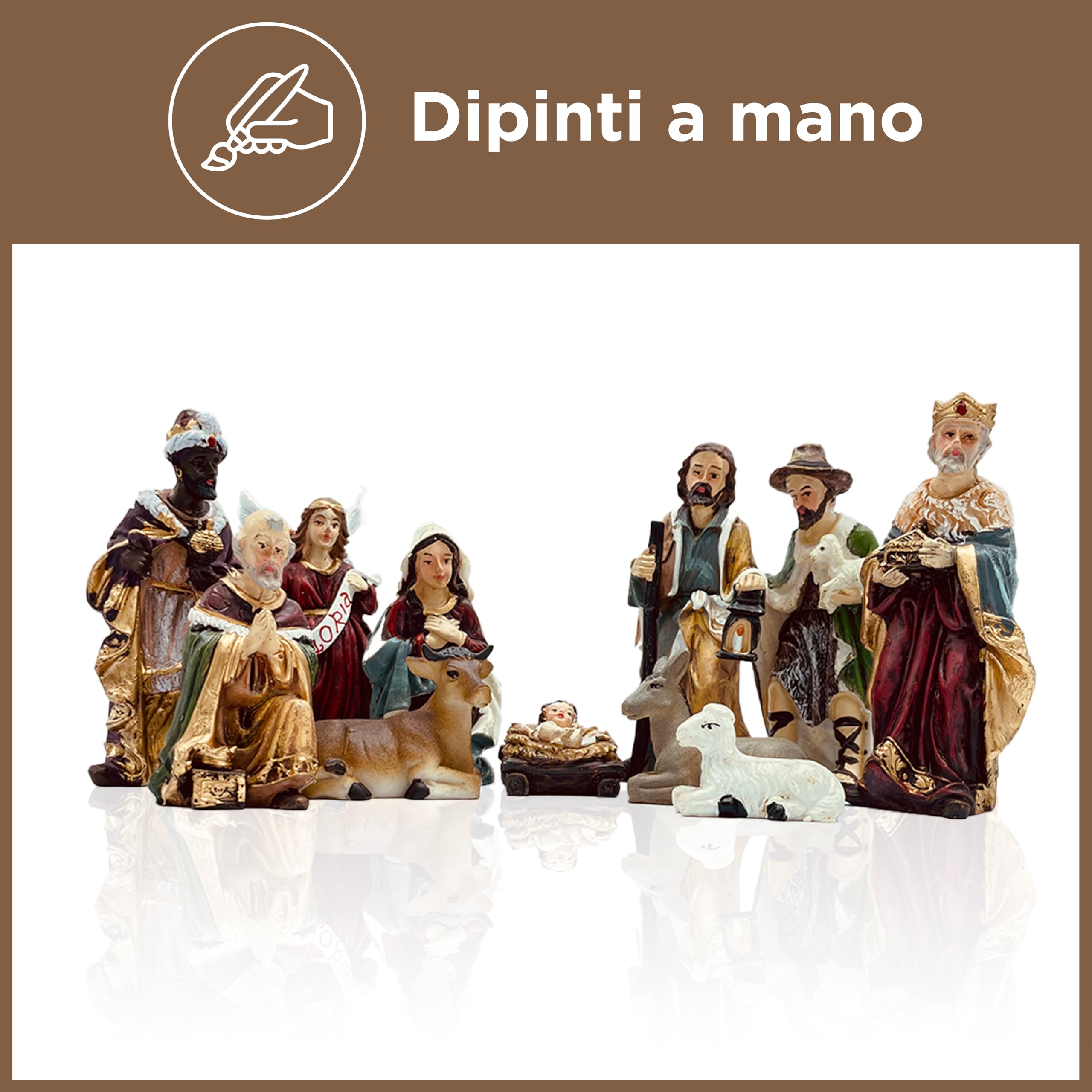Gesar Presepe Completo 11 Pezzi – Personaggi Presepe 9 cm, Statuine Presepe in Resina Dipinta a Mano – Natività Tradizionale, Decorazione Natalizia e Idea Regalo