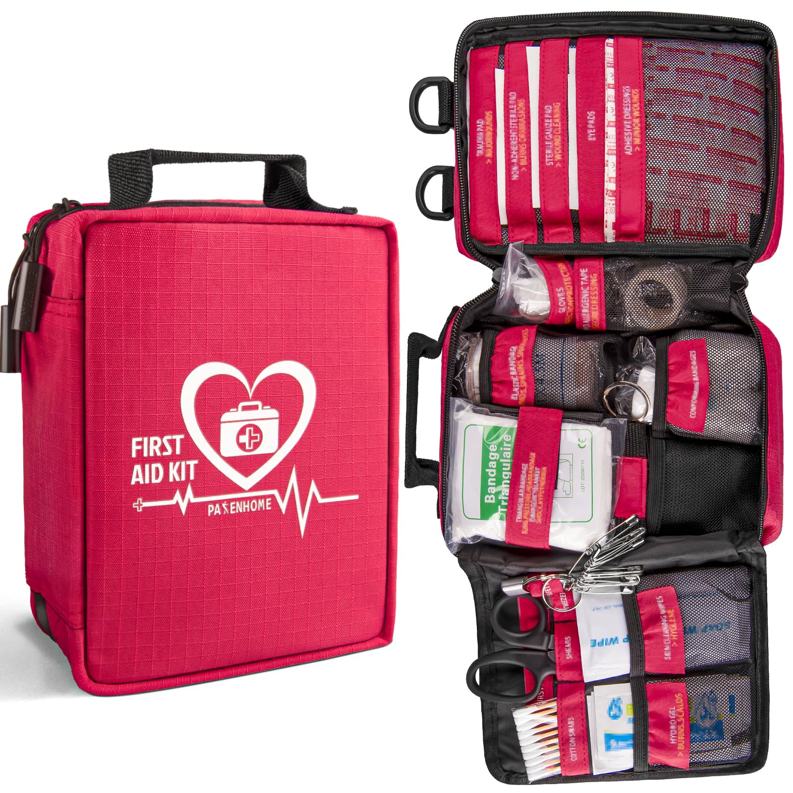 Pasenhome First Aid Kit Emergency Kit with Labelled Compartments