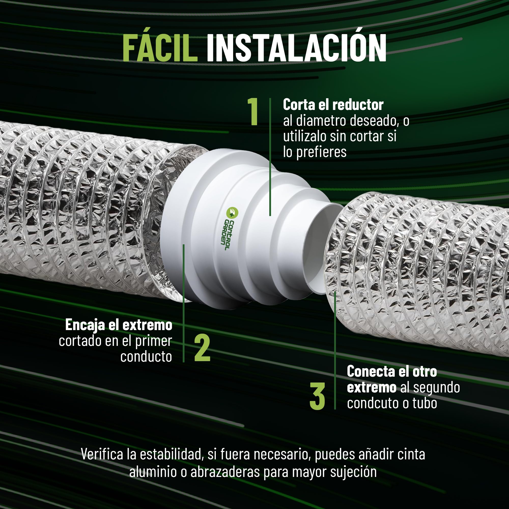 CONTROL GARDEN Pack x 2 Reductor Universal para Sistemas Ventilación Blanco - Acople Conector para Conductos Ventilación Diámetro Ø 80 100 120 125 150 mm - Reductor Tubo