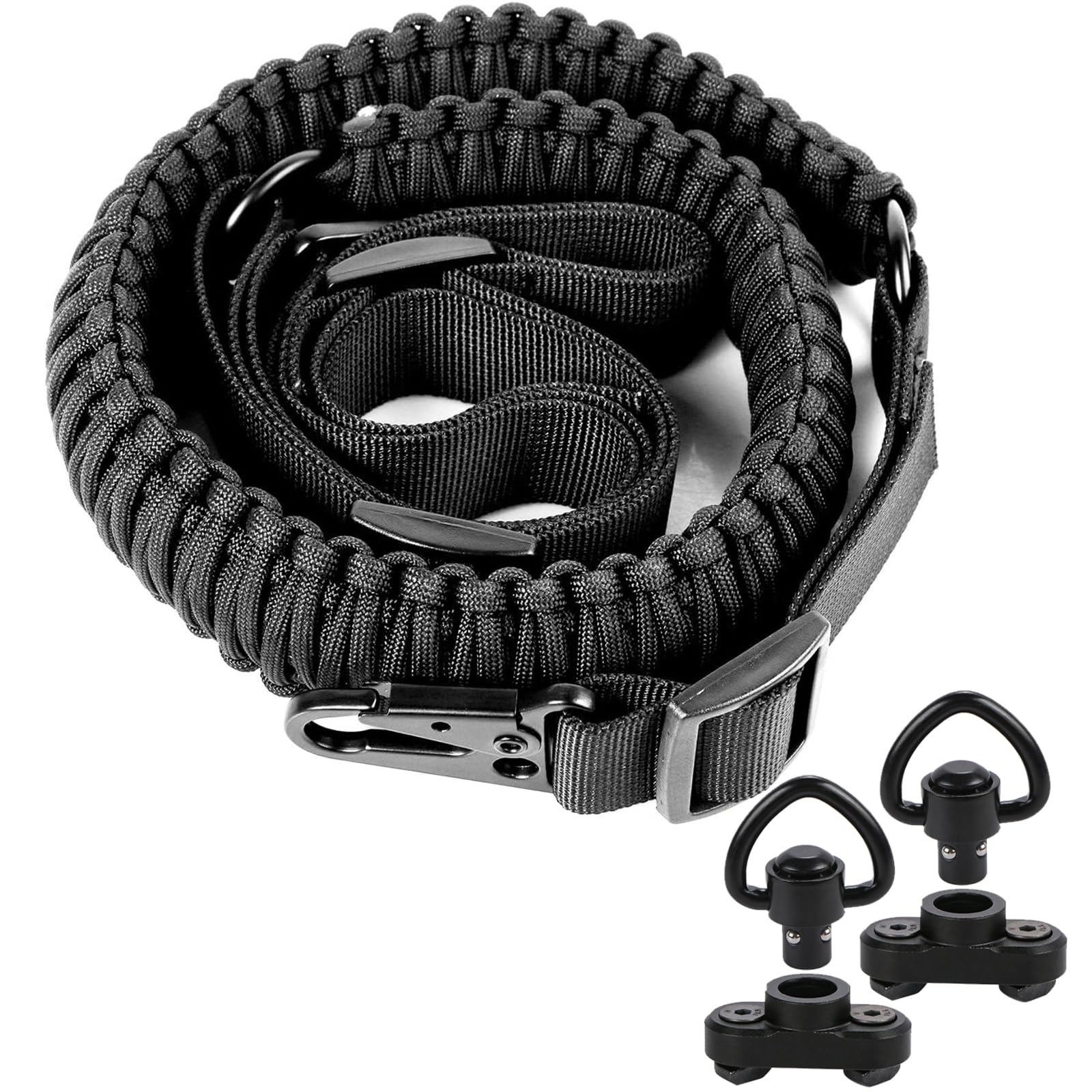 Yutetuter 550 Paracord 2 Point Sling with HK Clips & 2-Pack M-Rail Sling Attachment with Swivel Adjustable Length Rifle Sling Strap 1.25” Wide
