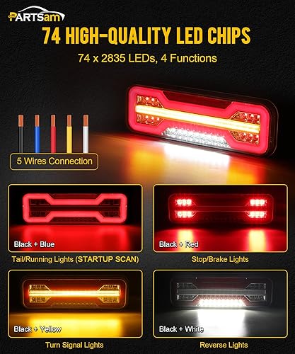 Miniatura 3 de Luces traseras LED para camión y remolque Partsam 10-30V, 74 LEDs, luz de freno, señal de giro, luz trasera, luz de marcha atrás, luz de marchaluz