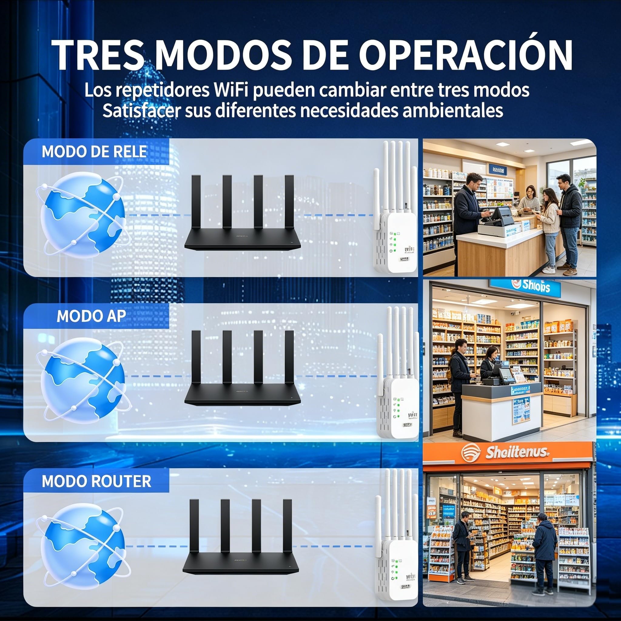 Répéteur WiFi Puissant, 1200 Mbps amplificateur WiFi de dernière Technologie avec6 antennes Couvrant Une superficie de10 000 m²,2 Ports LAN,répéteur WiFi pour la Maison et Le Bureau（Blanc）