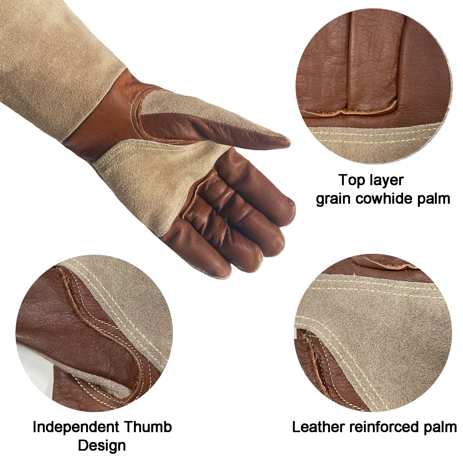 AOUCHI Cowhide BBQ Welding Gloves for Women and Men Long Sleeve Fireproof and Heat Resistant Mitts for Barbecue TIG MIG - Image 2