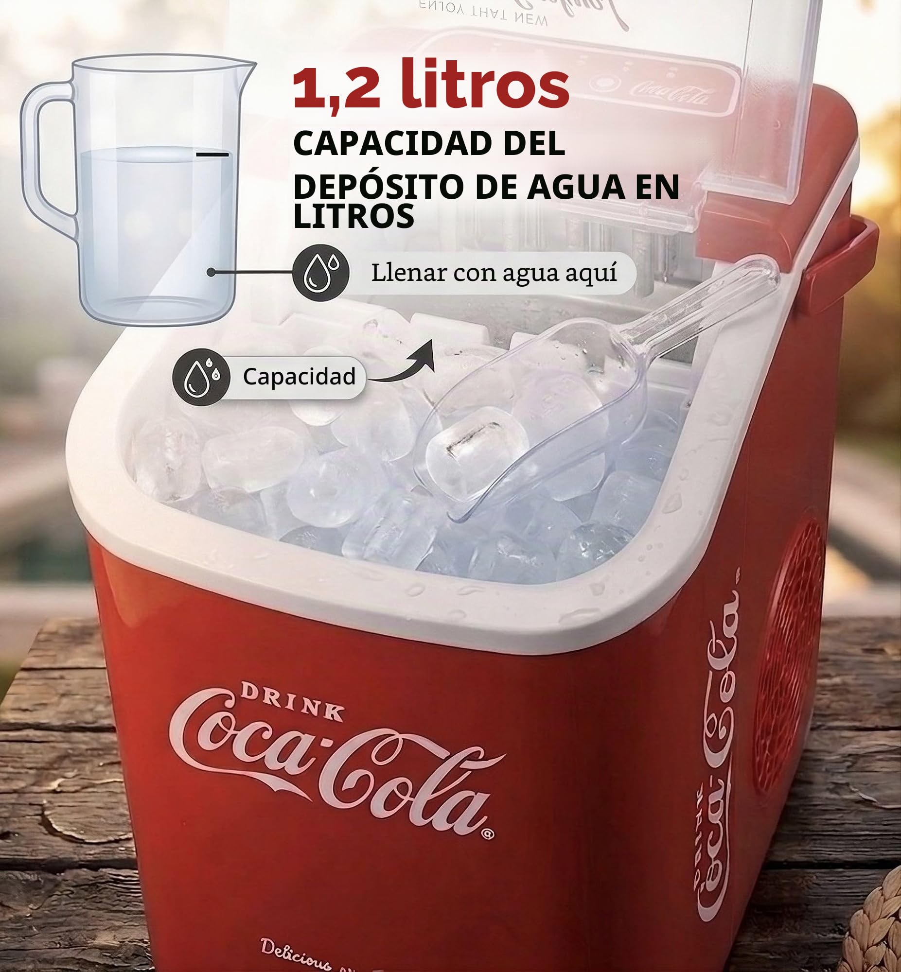 Salco Máquina de cubitos de hielo Coca-Cola, cubitos de hielo en 8-13 minutos, con abrebotellas COCA-COLA (10 kg en 24 h - rojo)