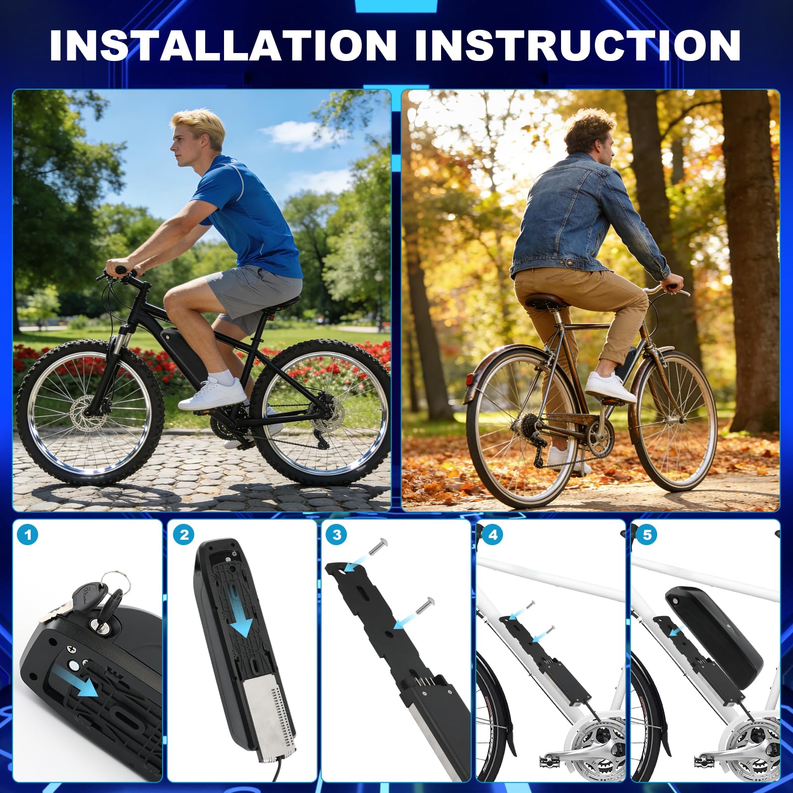 36V 13AH Batería Bicicleta Eléctrica con Cargador, Batería Ebike Bateríe Hailong con 4 Pin Placa Base para 36V Motor