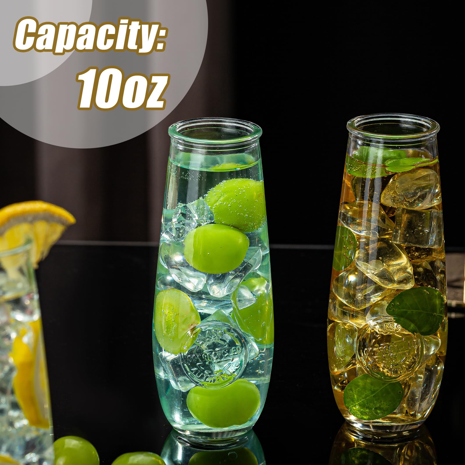 wookgreat Stemless Champagne Flutes Set of 24, 10 oz Champagne Glasses, Toasting Glasses, Prosecco Mimosa Glasses, Made Of Recycled Glass, Embossed Stemless Champagne Flutes for Wedding, Party, Easter