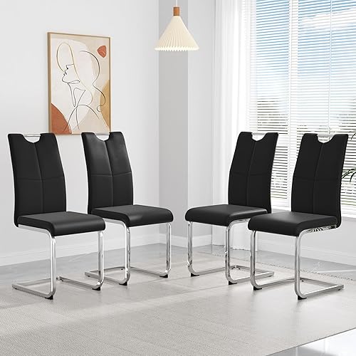 yeag Juego de 4 sillas de comedor modernas, sillas de cocina tapizadas con respaldo alto, sillas de cena de piel sintética con patas de metal