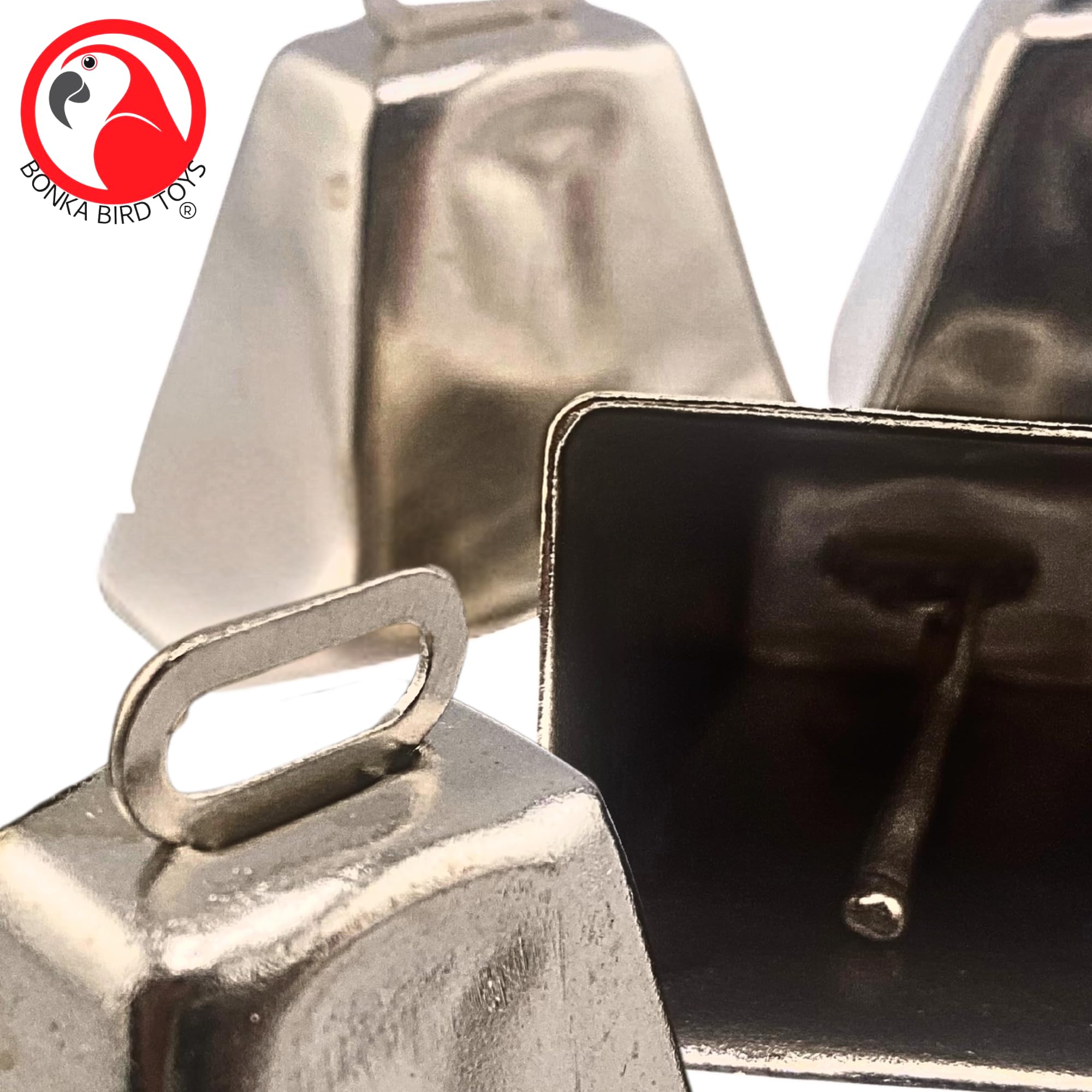 Bonka Bird Toys 1099 Pk4 Large Silver Cow Bells 2" Metal Bells for Small to Large Parrots DIY Bird Toy Parts Enrichment Accessories Conure Amazon Eclectus African Grey - image 5