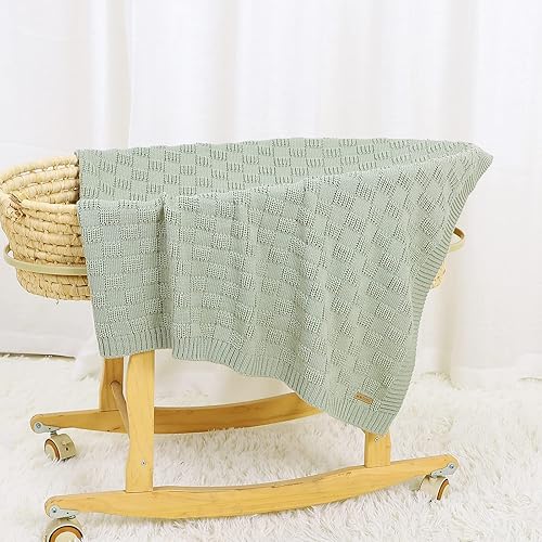 Miniatura 57 de Lawkul Mantas de ganchillo para bebé, manta de punto gofre celular para recién nacido, manta de punto trenzado para niños y niñas, tamaño 40 x 30