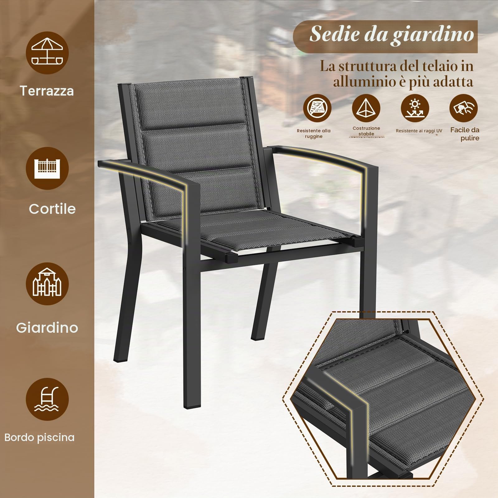 TRIUMPHKEY Set Tavolo e Sedie da Giardino per 8 Persone con Tavolo e Sedie da Esterno Allungabile (130-260 cm) e 8 Sedie Impilabili in Alluminio - Set per Terrazzo e Giardino, Grigio scuro