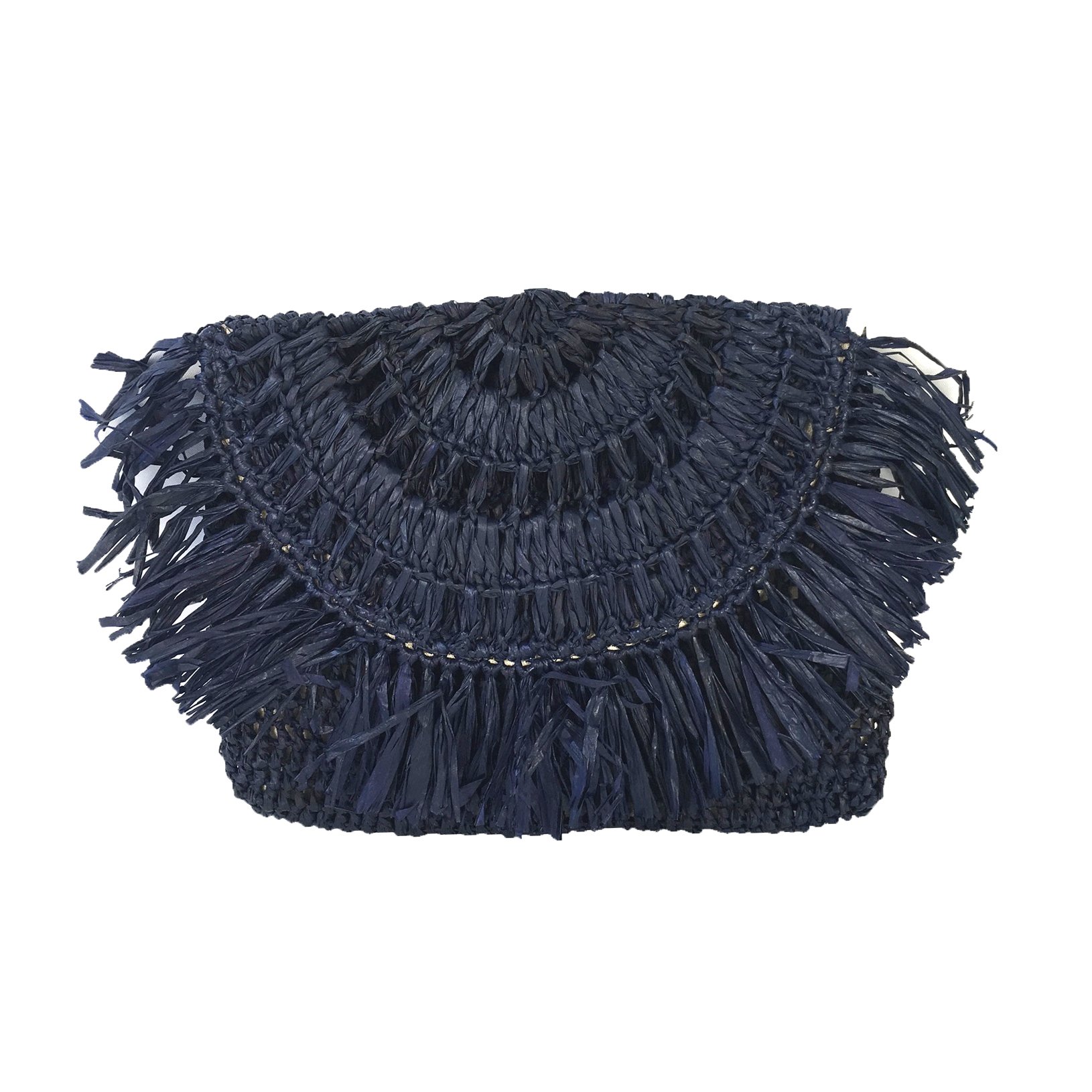 Mar Y Sol Mia Crochet Raffia Fringe Clutch, Navy, Navy, One Size