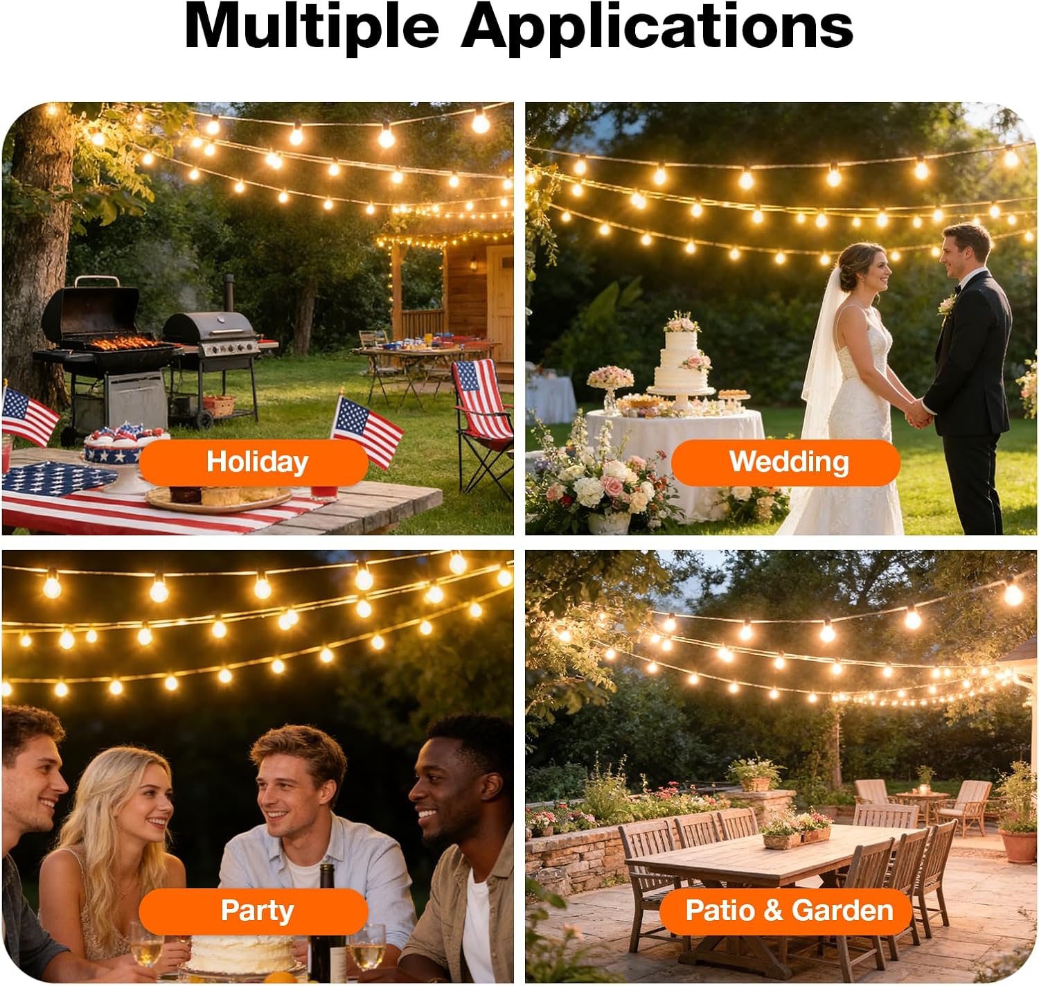 LEDVANCE 24-ft Outdoor String Lights, Edison Shatterproof S14 Bulbs, Linkable, String Lights for Outside/Indoor, IP65 Wet Rated, 2200K, Amber Glow, Extra Bulb Included - 1 Pack (63193)