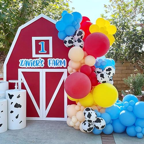 Miniatura 7 de Kit de guirnalda de arco de globos de vaca de 138 piezas, decoración de fiesta de animales de granja, globos con estampado de animales rojos,