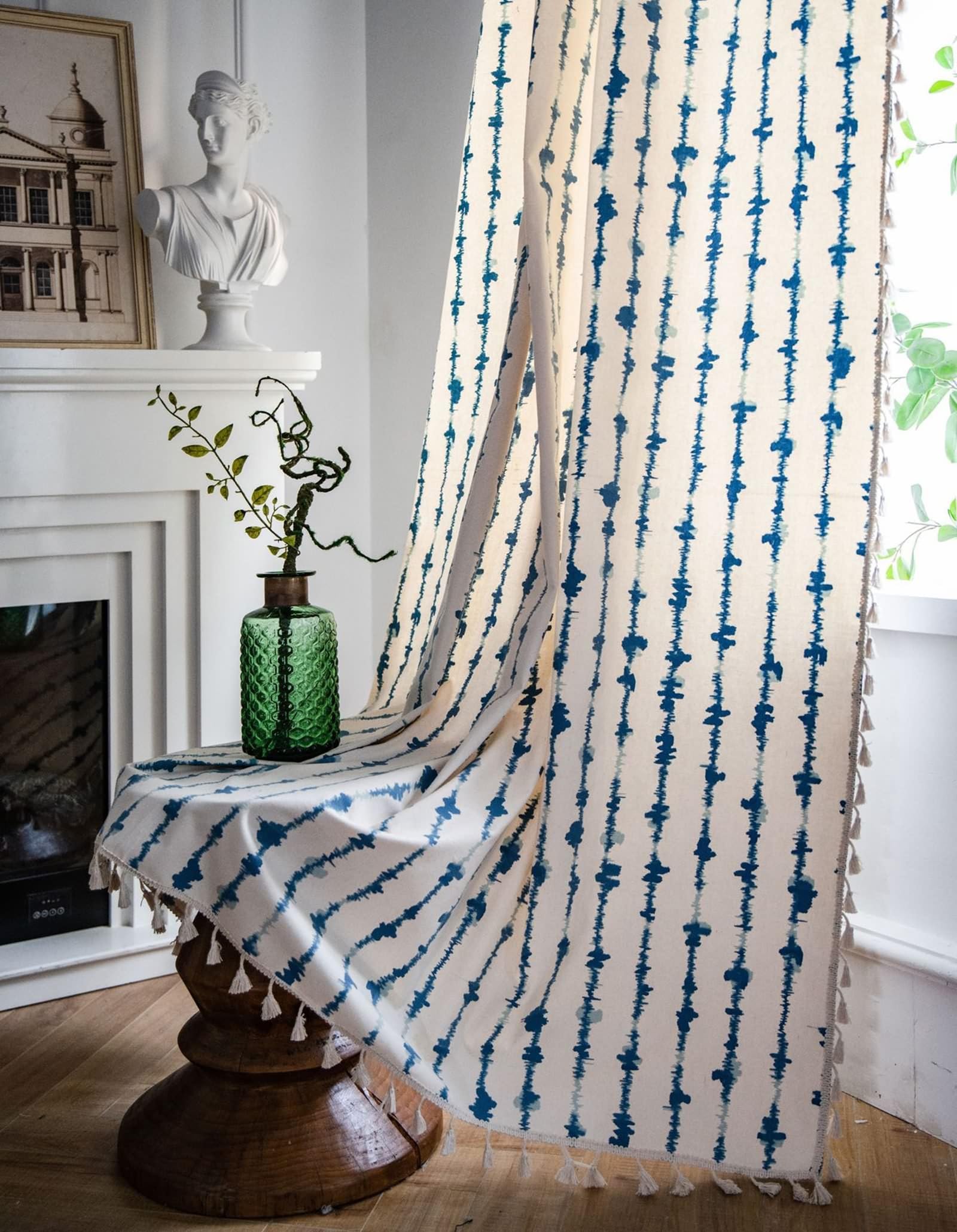 Voilage non transparent Beydodo lot de 2 rideaux coton bleu 150x300cm