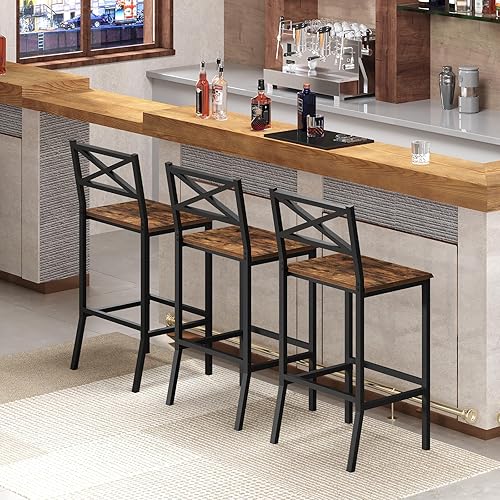 Miniatura 3 de Taburetes de bar, juego de 2 sillas de bar con respaldo y reposapiés, taburetes de barra de mostrador de 26 pulgadas de alto, sillas de bar de